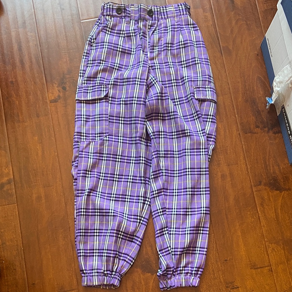 Purple Plaid High Waisted Pants by Current Mood